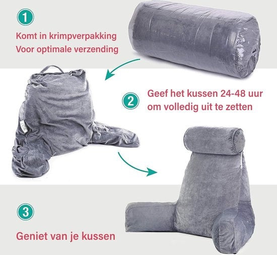 Ella® Leeskussen met Nekrol - Relax Kussen - Zitkussen - Onderrug Ondersteuning - Lekker Lui Lezen Kussen - Fluweel Lichtgrijs