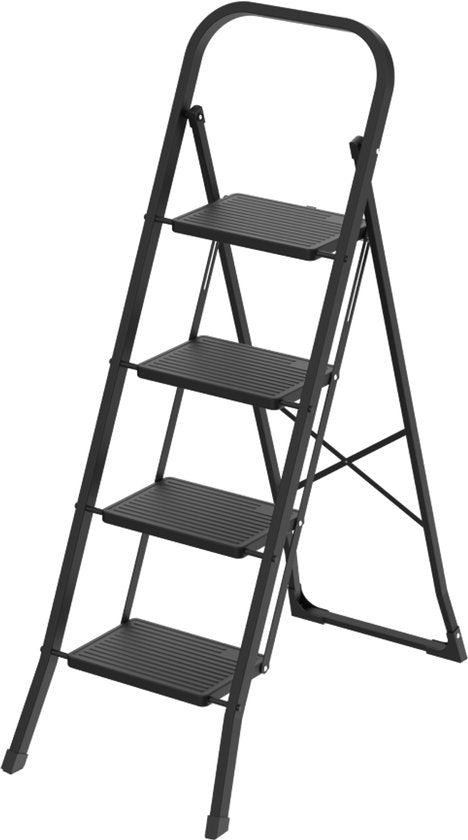 BRASQ Échelle ménagère 4 marches noire - Échelle de cuisine en métal pliable pour usage privé et professionnel - Échelle - Antidérapante