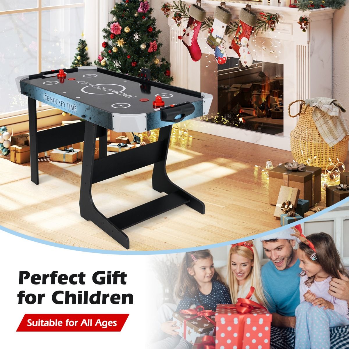 Coast Table de Air hockey pliable - Noir - 144x68x79 cm - Affichage LED & Moteur 12V
