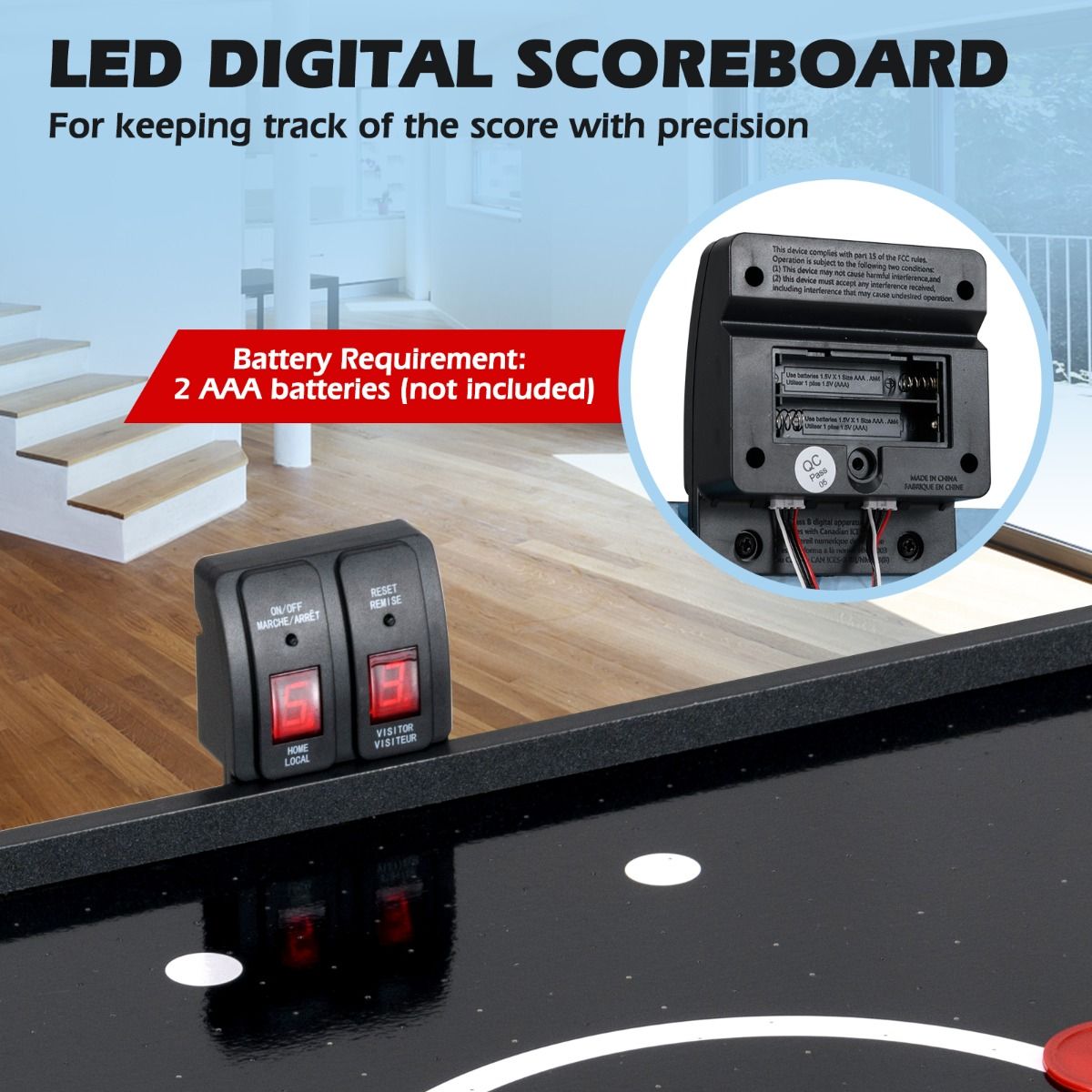Coast Table de Air hockey pliable - Noir - 144x68x79 cm - Affichage LED & Moteur 12V