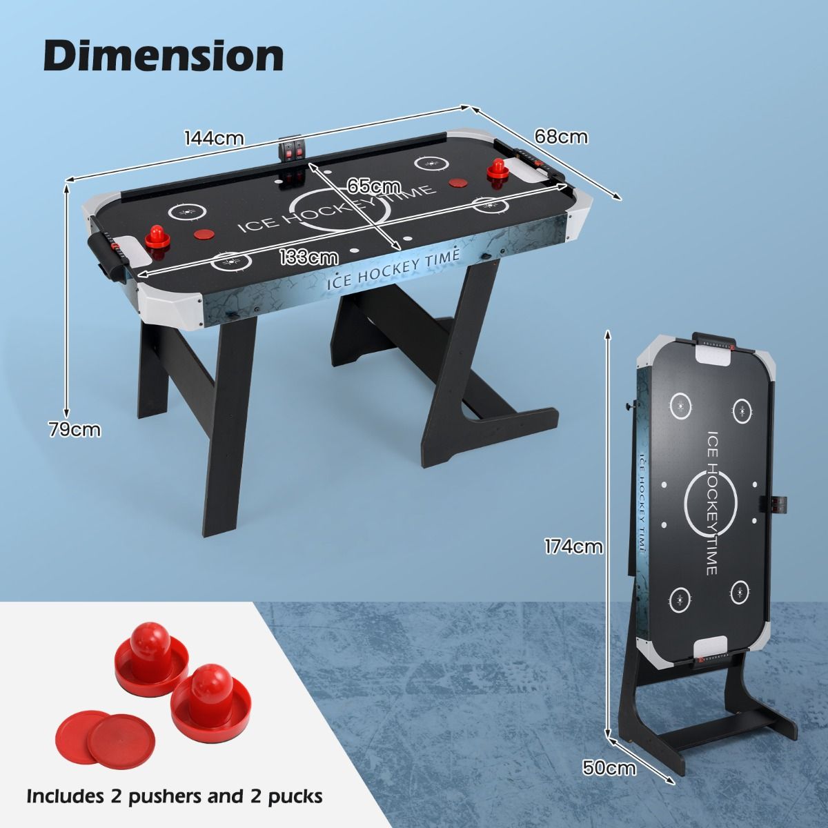 Coast Table de Air hockey pliable - Noir - 144x68x79 cm - Affichage LED & Moteur 12V