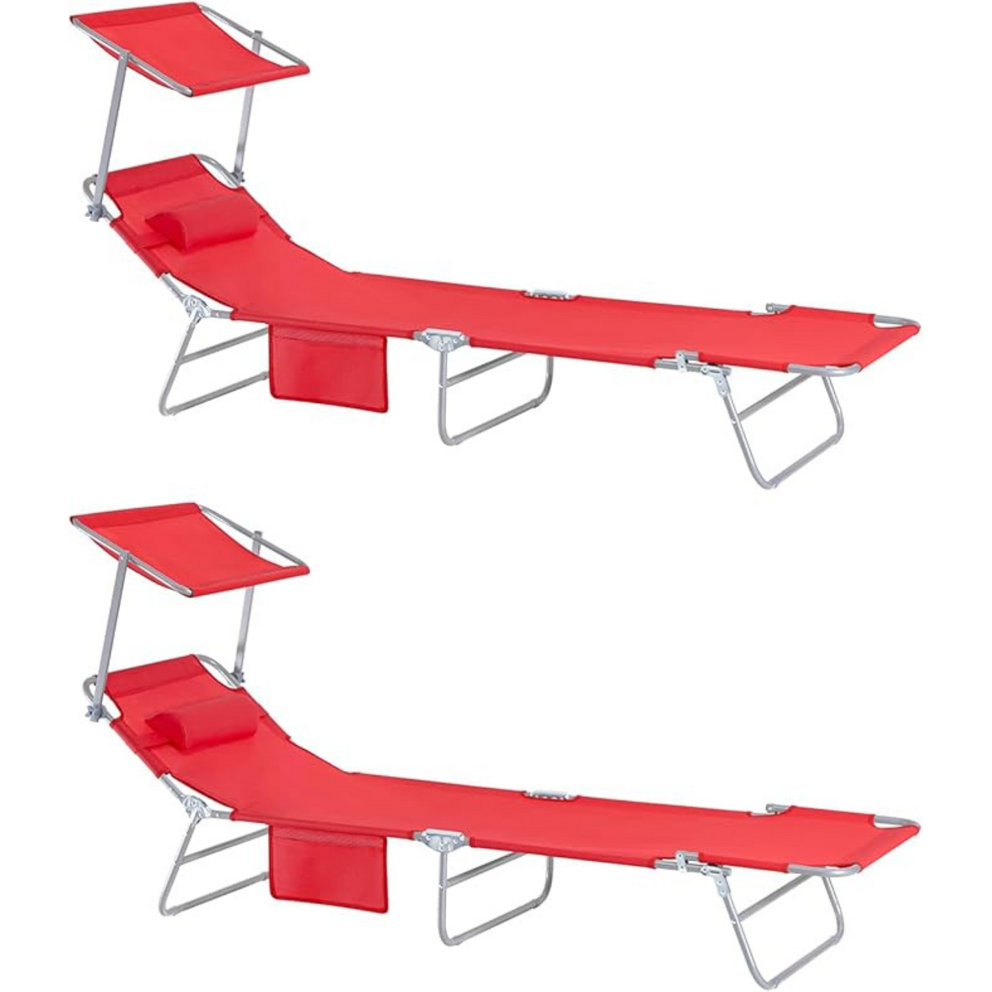Lot de 2 Chaises Longues - SoBuy - Pliables Position réglable - Transat de Jardin - Rouge