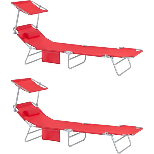 Lot de 2 Chaises Longues - SoBuy - Pliables Position réglable - Transat de Jardin - Rouge