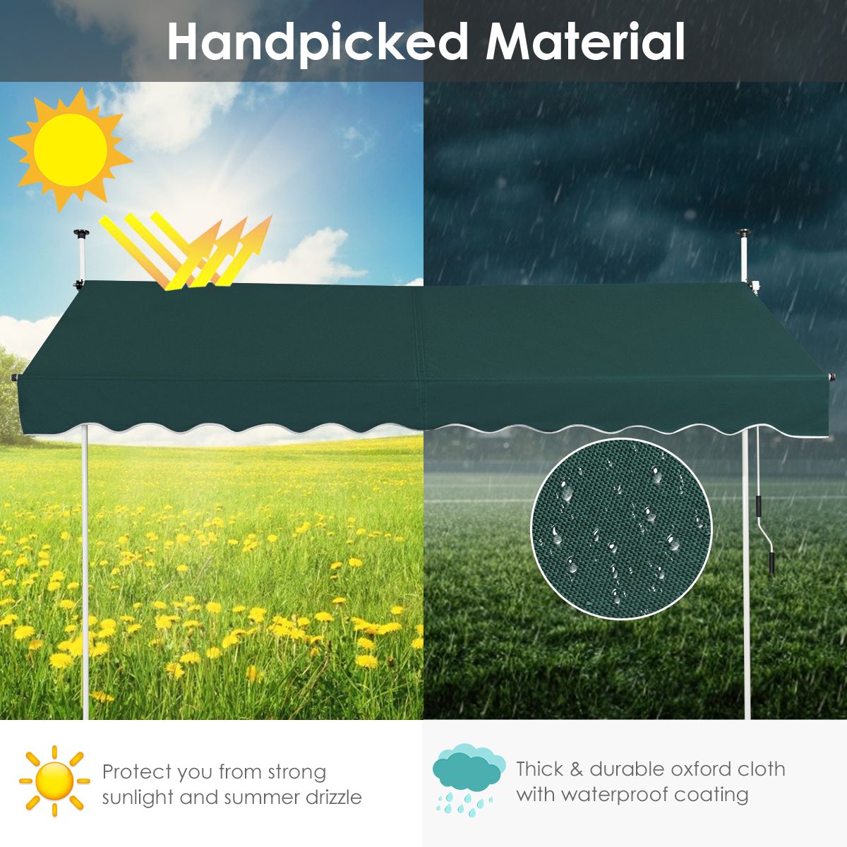 Parasol mural Coast - Aluminium - Réglable en hauteur et actionnable - 300 x 120 cm - Vert