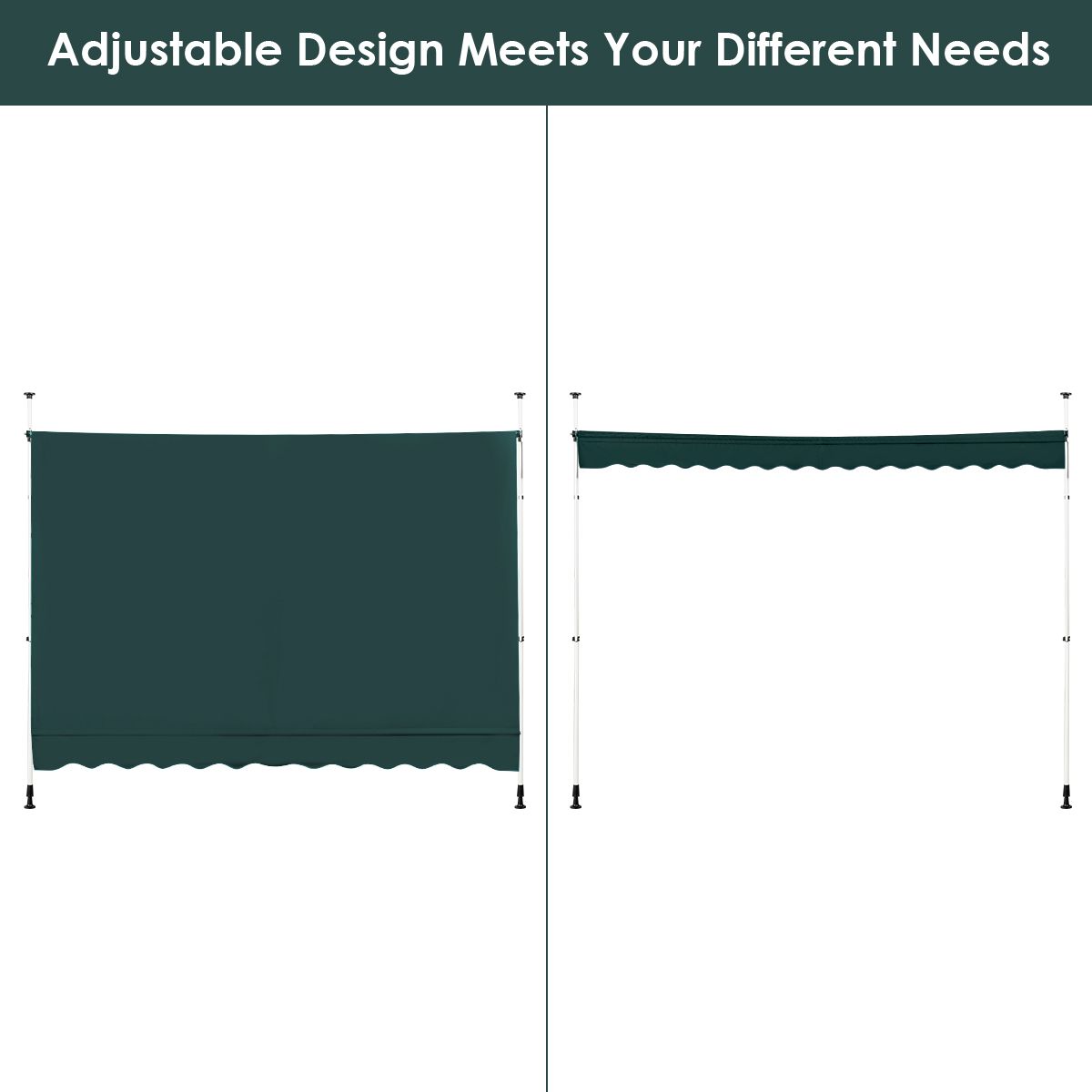 Parasol mural Coast - Aluminium - Réglable en hauteur et actionnable - 300 x 120 cm - Vert