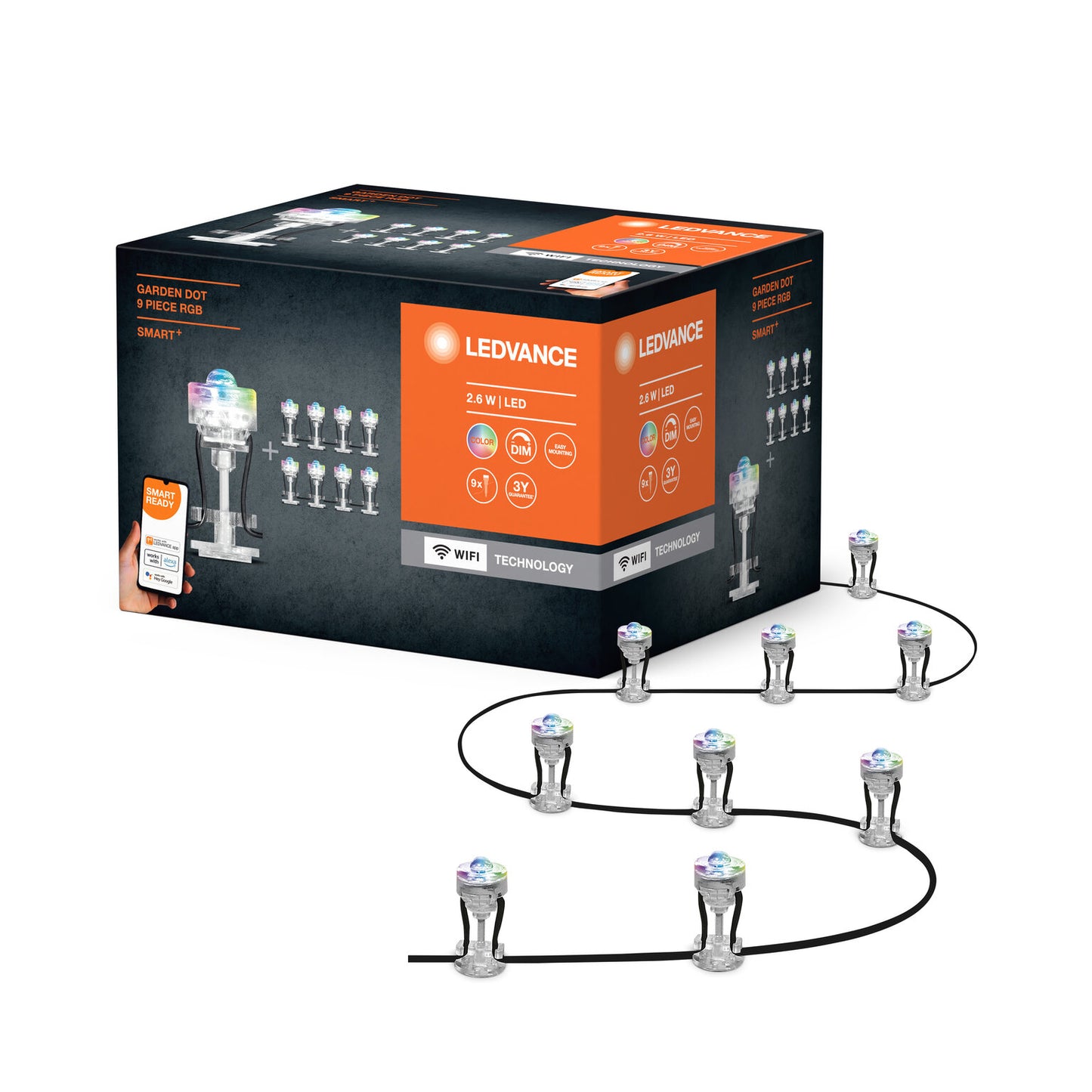 LEDVANCE Smart WiFi Garden DOT Spot LED 9-pièces - Multicolore éclairage