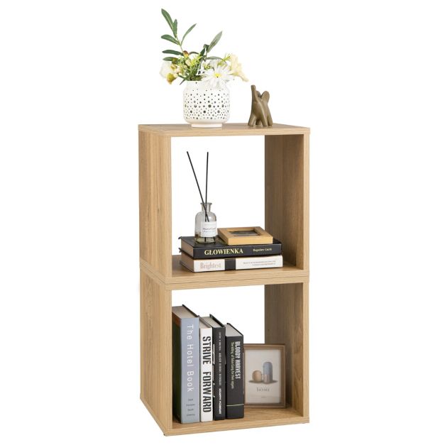 Lot de 2 étagères de rangement 2 cubes de rangement Grille combinée Rayonnage de bibliothèque empilable Rangement pour disques vinyles 38 x 33 x 77 cm