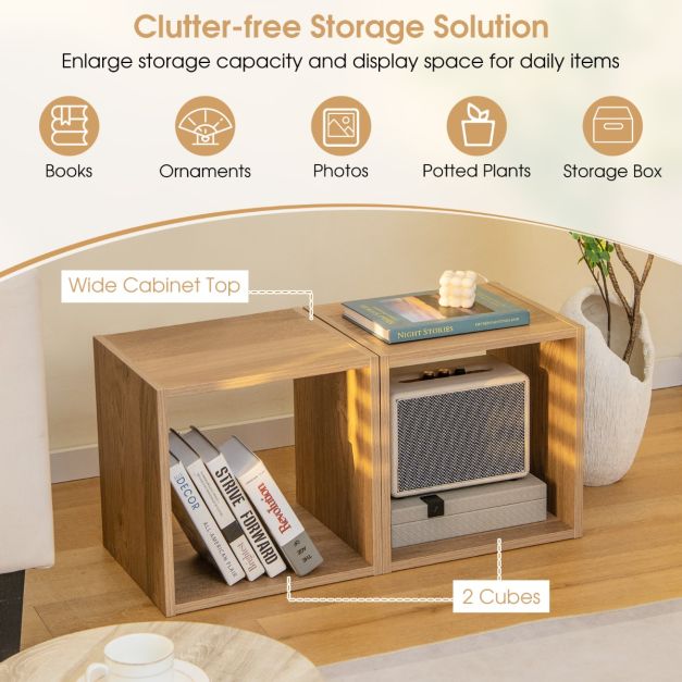 Lot de 2 étagères de rangement 2 cubes de rangement Grille combinée Rayonnage de bibliothèque empilable Rangement pour disques vinyles 38 x 33 x 77 cm