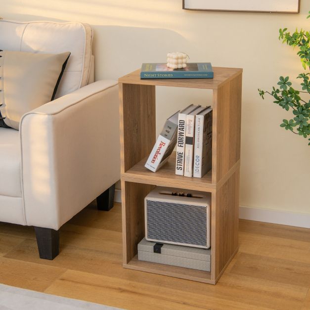 Lot de 2 étagères de rangement 2 cubes de rangement Grille combinée Rayonnage de bibliothèque empilable Rangement pour disques vinyles 38 x 33 x 77 cm