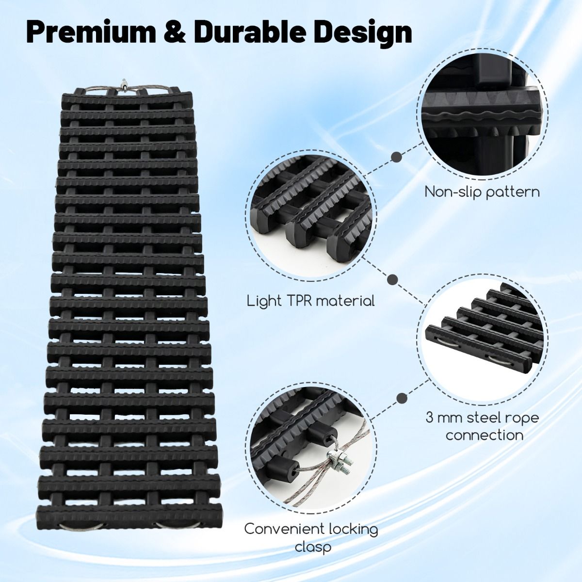 Coast Set de 2 Tapis de Traction pour Voiture - Enroulable - 80 x 21 x 2.8 cm - Noir