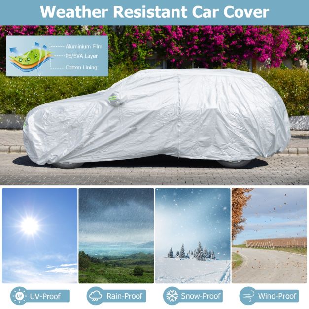 Coast Car Cover Silver - Housse de voiture 3 couches résistante aux intempéries avec fermeture éclair - 492 x 191 x 154 cm
