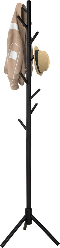Brixy Porte-manteau - Porte-manteau sur pied - 8 crochets - 175 cm - Porte-manteau en bois - Porte-manteau - Noir