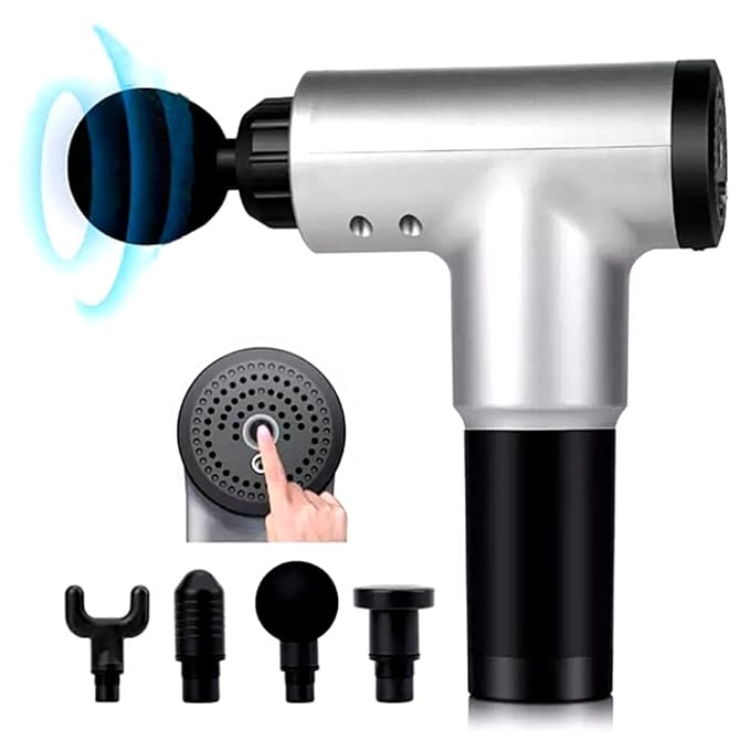 FASCIAL GUN KH-320 Pistolet de massage électrique portable à percussion pour le corps et les muscles avec 6 vitesses, pour le soulagement de la douleur et du stress avec 4 têtes de massage (multi)
