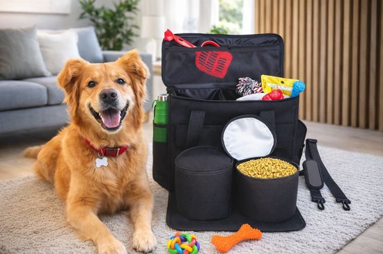 Sac de voyage pour chien – Sac pour chien avec compartiments à nourriture – Sac de voyage – Chien ou chat – 37 x 15 x 30 cm