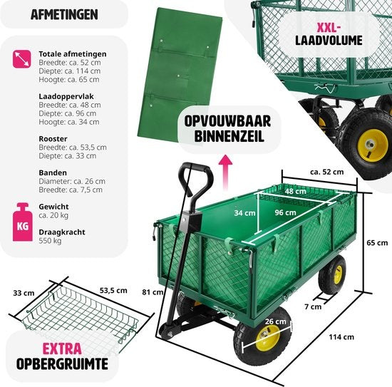 tectake® - XXL Bolderkar bolderwagen tuinkar transportkar - 401418
