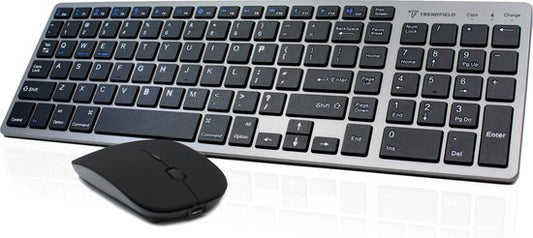 Trendfield Clavier et souris sans fil - Clavier Bluetooth - Touches silencieuses - Rechargeable - Qwerty - Gris Espace