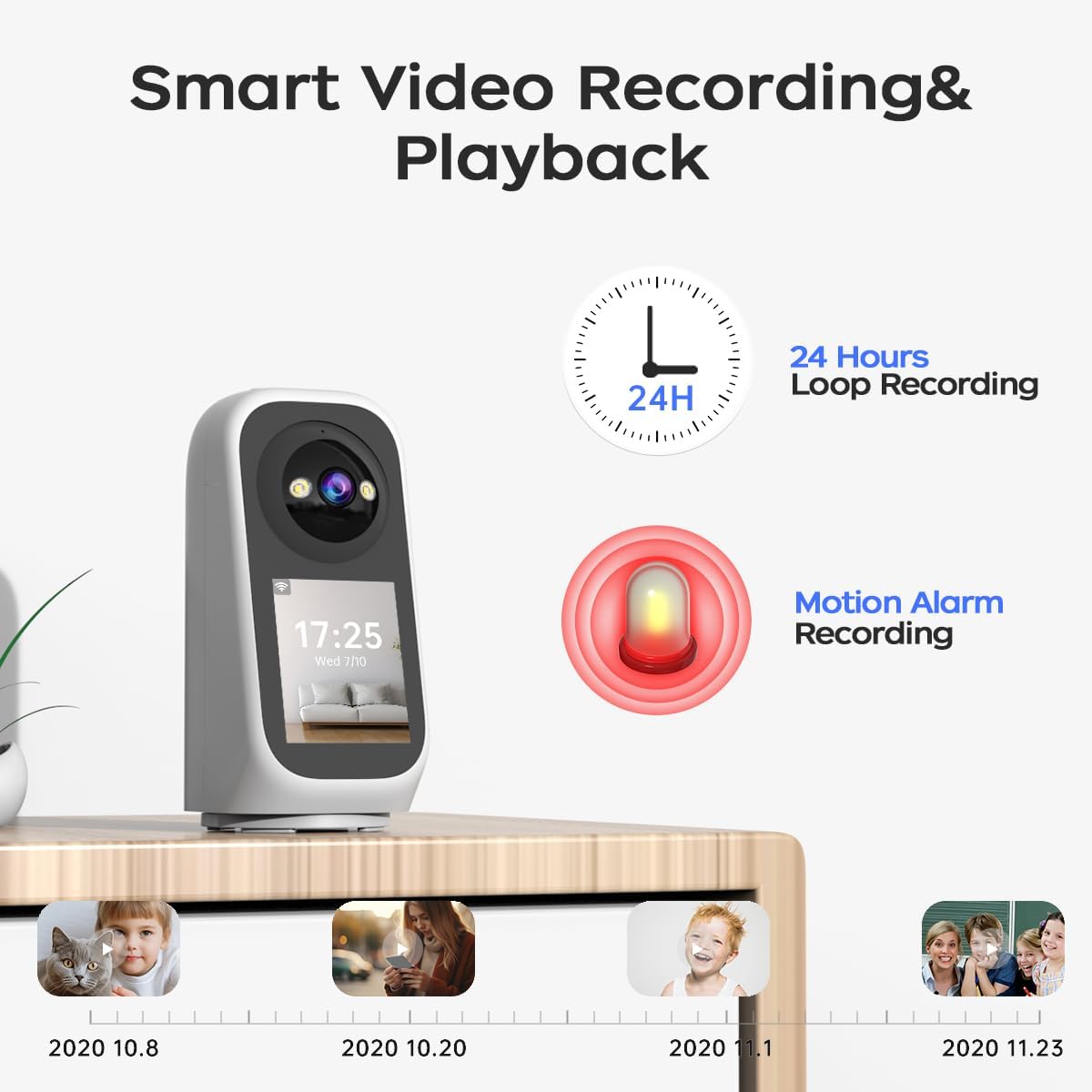 Caméra de sécurité d'intérieur JOOAN 2K avec écran 2,8 pouces – PTZ 360° – Wi-Fi 5G – Vidéo bidirectionnelle – Blanche