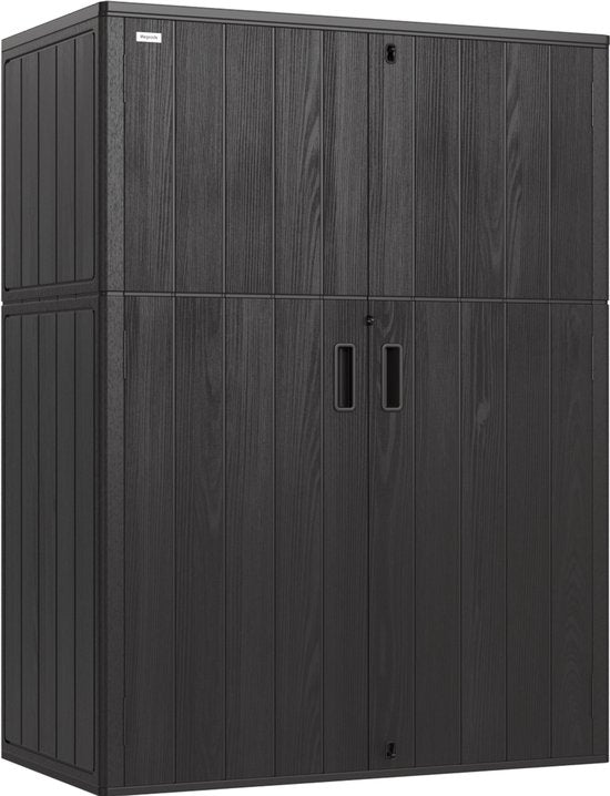 LifeGoods Garden Cabinet Vertical - 1340L - Armoire de rangement - Résistant à l'eau et aux UV - Coffre de jardin - Noir