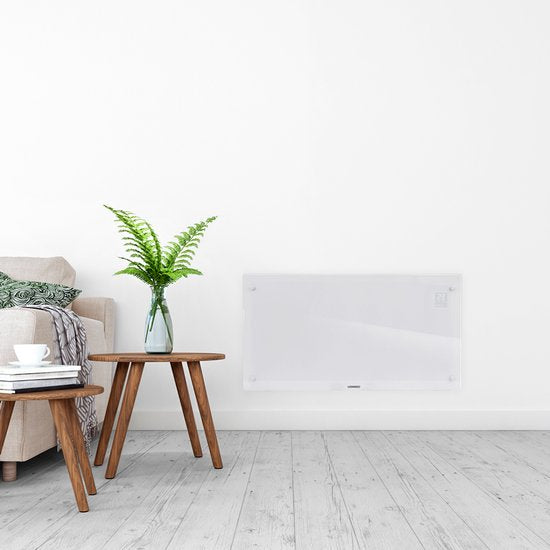 VONROC Chauffage électrique de luxe - Convecteur avec panneau en verre - 1250W/2500W- Chauffe les pièces jusqu'à 30m2 - Contrôlé par l'application (via Wifi) et manuellement - Thermostat et minuterie réglables - Blanc
