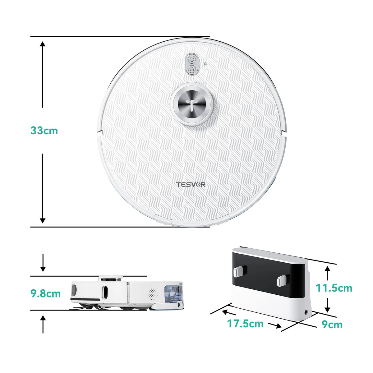 Robot aspirateur Tesvor S8 Pro avec fonction de lavage - Puissance d'aspiration de 8 000 Pa, navigation LiDAR, détection des tapis, autonomie de 240 minutes - Blanc - 116,84 × 76,2 × 38,1 cm