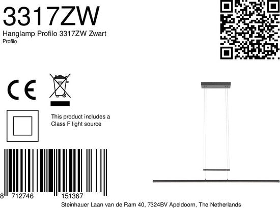 Suspension Profilo 3317ZW noire, 115 cm de large, hauteur réglable, plastique et métal, Steinhauer