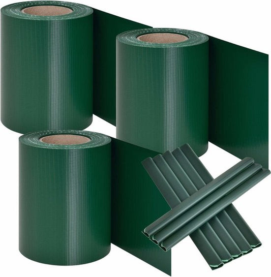 Bandes d'intimité en PVC - 3 pièces - 35 mètres - Vert - Clips de fixation inclus