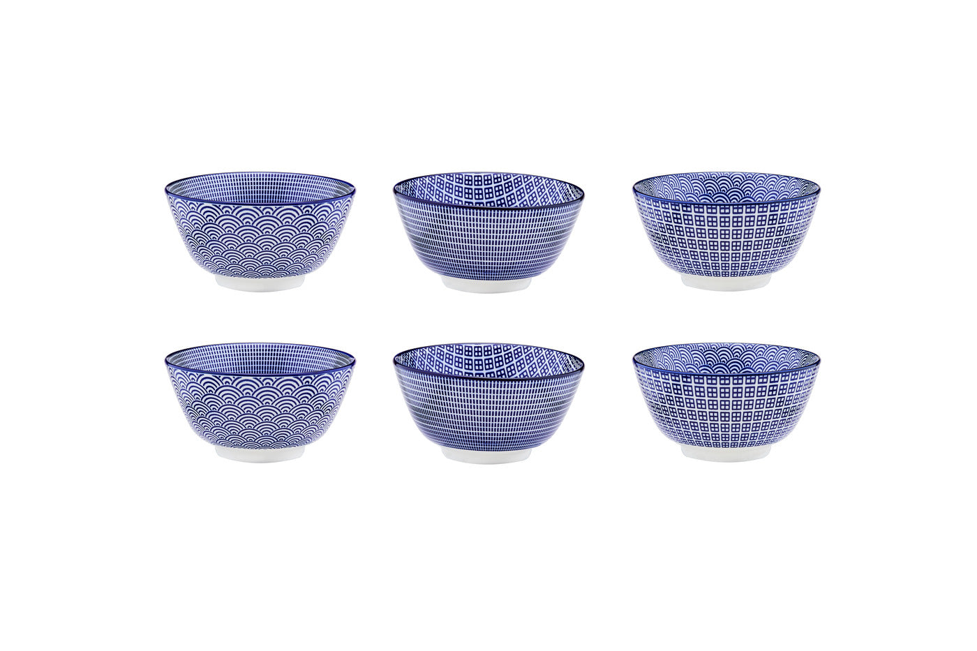BJORN Sphere Pattern - Lot de 6 bols Ø12cm - Porcelaine - Lavable au lave-vaisselle - Bleu foncé