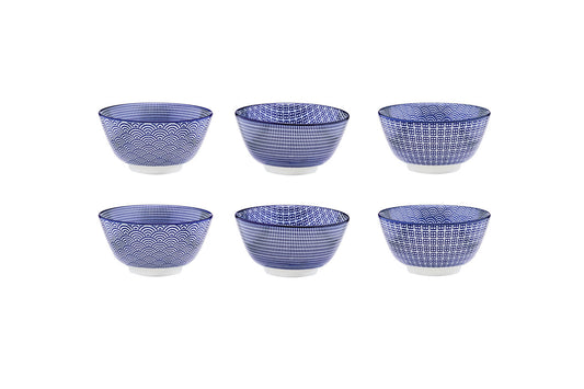 BJORN Sphere Pattern - Lot de 6 bols Ø12cm - Porcelaine - Lavable au lave-vaisselle - Bleu foncé