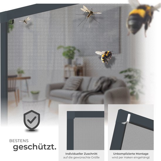 tectake® Moustiquaire à encastrer - Moustiquaire de fenêtre - 130 x 150 cm - Pour cadres de fenêtre, réglable sur mesure sans perçage ni vis - Moustiquaire anti-moustiques - Anthracite