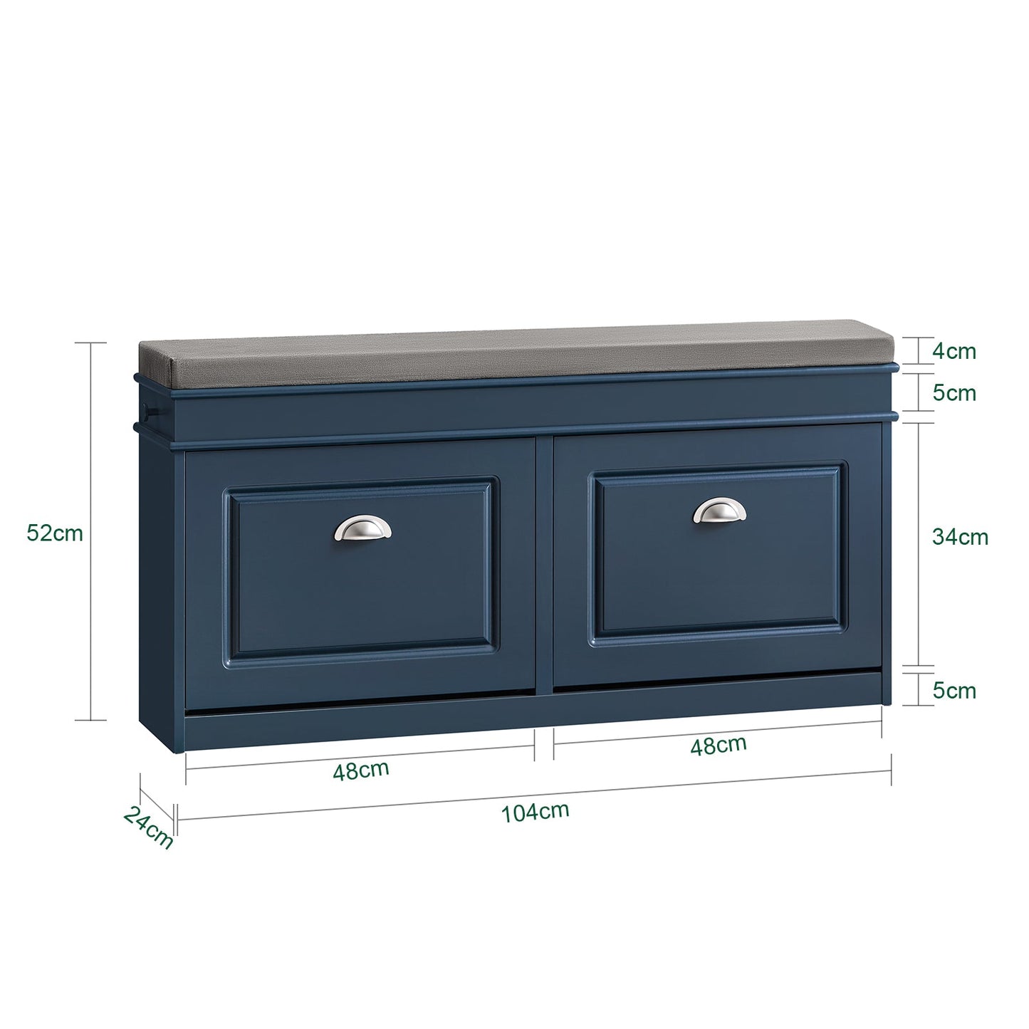 SoBuy Meuble et banc à chaussures couloir - 2 abattants - avec coussin amovible - couloir étroit - bois laqué - L104 x P24 x H51 cm - bleu