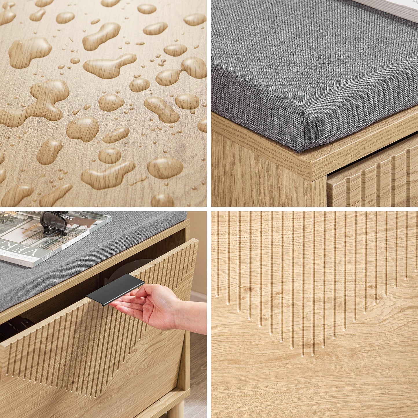 SoBuy FSR199-N Banc à chaussures avec rangement et coussin rembourré, gris et bois clair, 60 x 24 x 50 cm