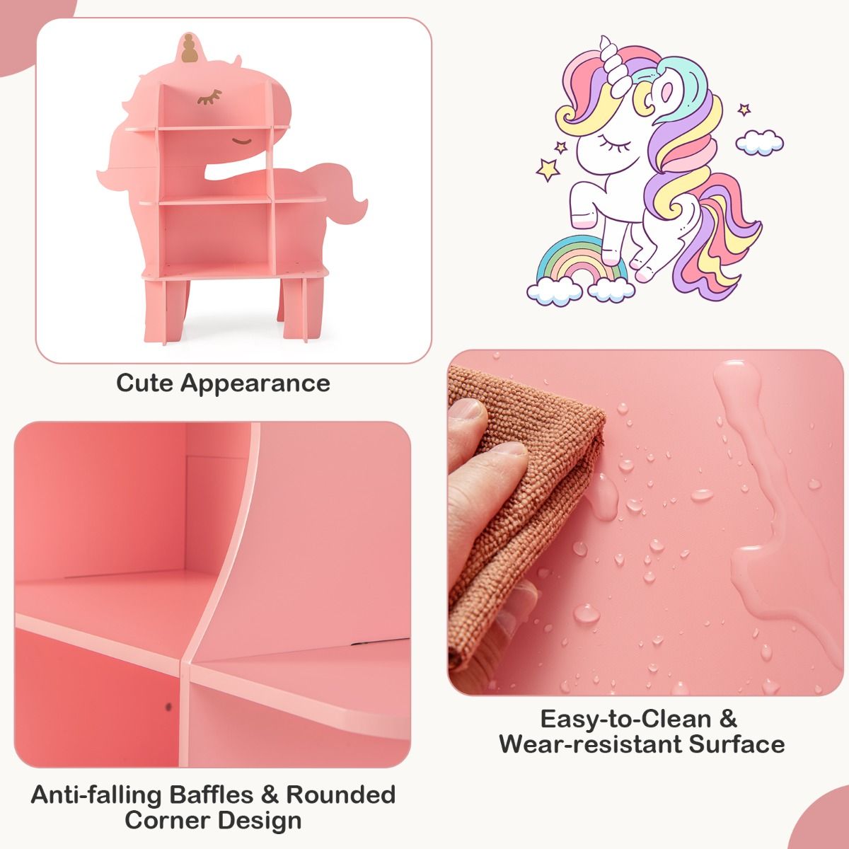 Coast Children's Rack - 123×31×130 cm - Rack à jouets en bois avec 3 étagères ouvertes - Rose