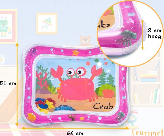Frummel Water Playmat Baby - Tapis d'eau - Tapis de jeu - Gonflable - Jouets d'eau pour bébé - Cadeau de maternité - Crabe rose