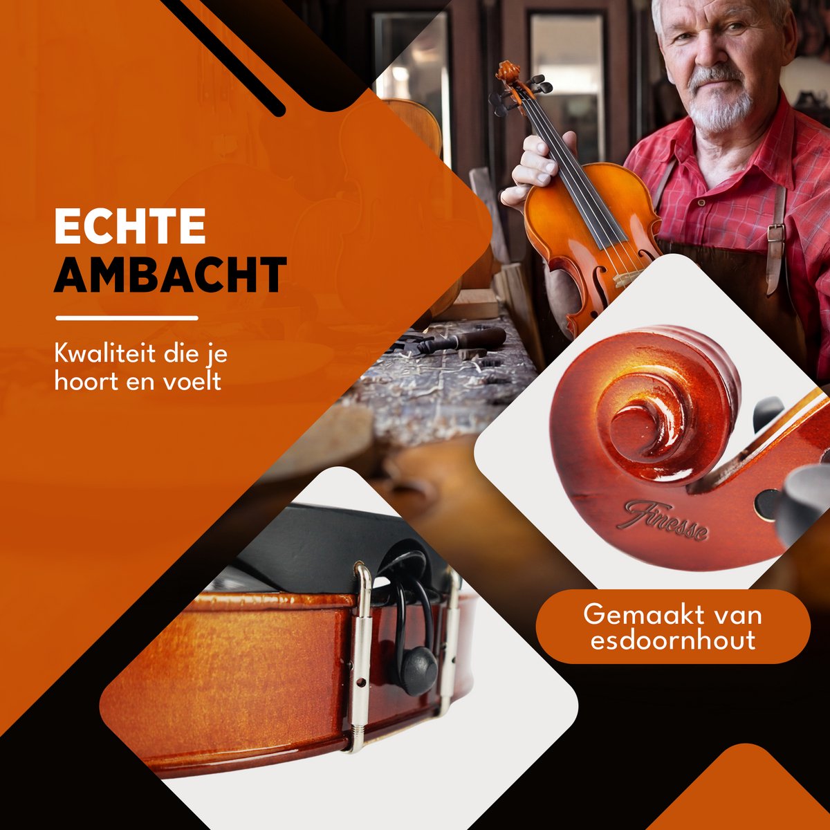 Ensemble de violon Finesse « Paris Edition » - avec étui, archet et accessoires - taille standard 4/4