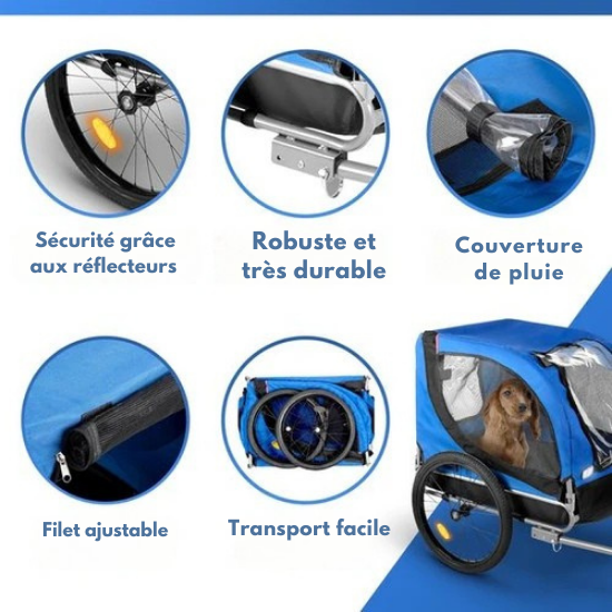 Remorque vélo pour chien - Bicycle Gear - max 40 KG - pliable et housse de pluie- Bleu