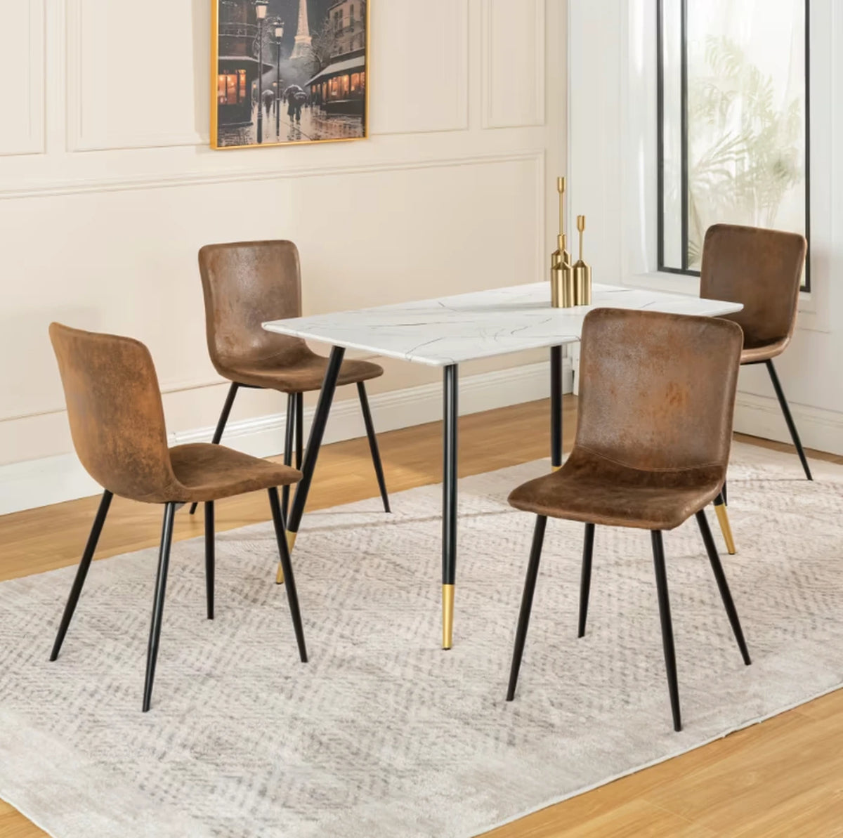Ensemble de 4 chaises Urban Meuble - Chaises de salle à manger de luxe, gris, imitation fourrure - 44 x 54 x 87 cm