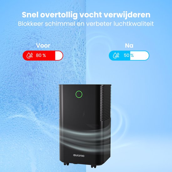 Déshumidificateur Auronic - Série Compact - 10 L par jour - Réservoir d'eau de 2 L - Fonction lavage-séchage - Chambre, salle de bains et salon - Déshumidificateur d'intérieur - Déshumidificateur - Noir