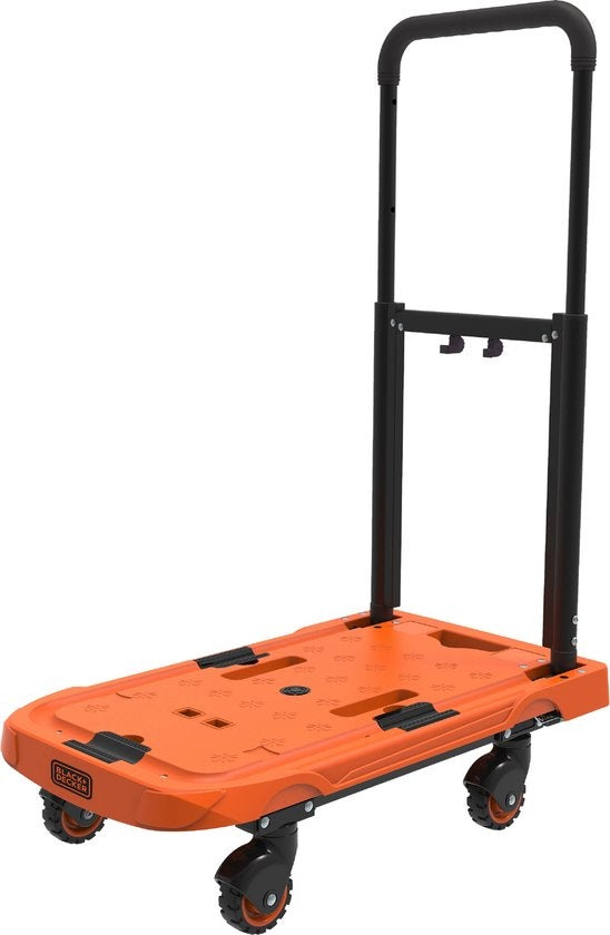 BLACK+DECKER Chariot de transport pliable - Chariot à plate-forme - Max. 90 KG - Réglable en hauteur - 61.4 x 37x3 x 89.4 CM - Orange