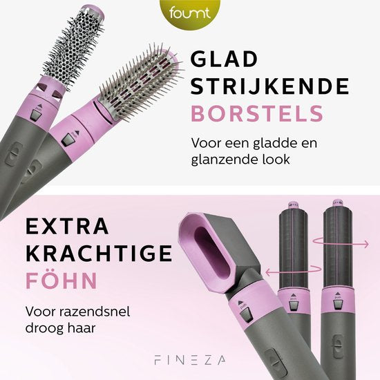 Fer à Boucler - Fineza - 5 en 1 Multi Styler - Brosse Soufflante - Cheveux Courts & Longs - Rose