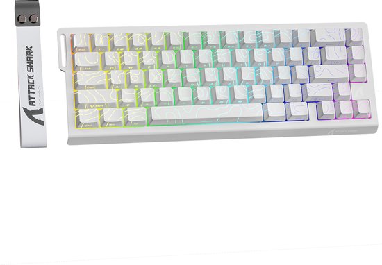 ATTACK SHARK X68HE - Clavier de jeu filaire à interrupteur magnétique - 66 touches - RGB - touches PBT imprimées en soie - corde décorative - 8Khz - 0.01mmRT - 0.125ms - Ligne de contour blanche