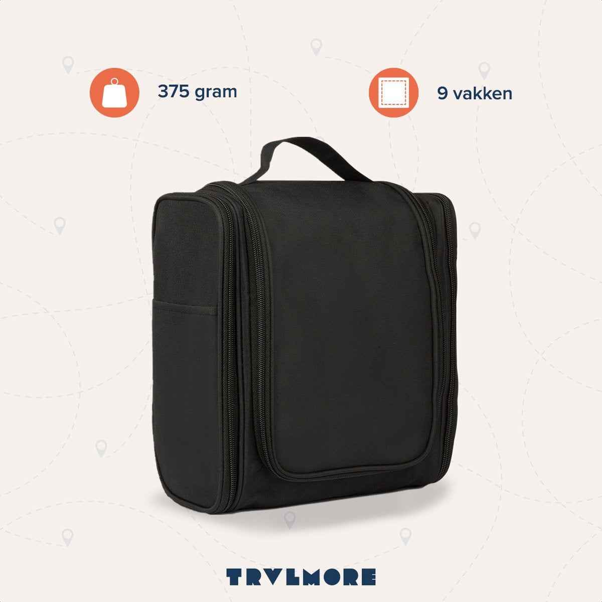 Trousse de toilette XL TRVLMORE - Suspension avec crochet - Noir