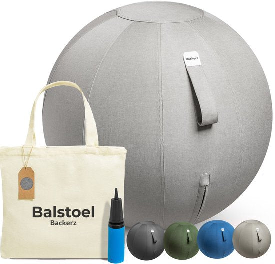 Backerz Sitting Ball 75 CM - Ballon d'assise avec housse en lin - Chaise ergonomique pour le bureau et la maison - Ballon de yoga de luxe - Gris clair