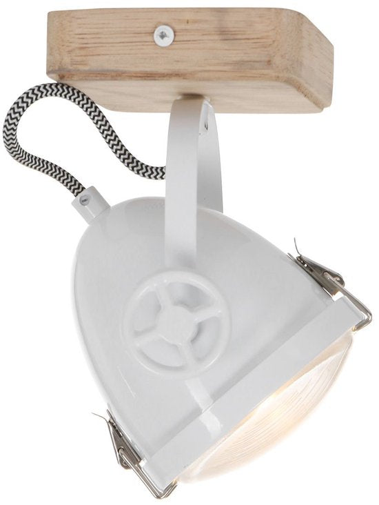 Spot de plafond Michelle Blanc - Orientable et inclinable - Bois et métal - Mexlite - 20 cm de hauteur, 11 cm de diamètre