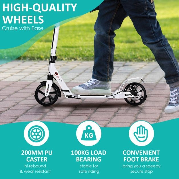 Trottinette pliable Coast avec sonnette et sangle de transport - Réglable en hauteur - Blanc