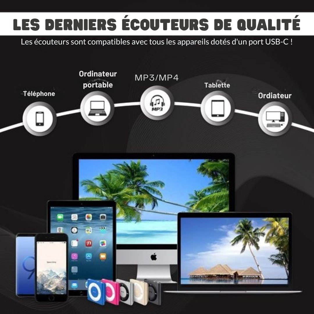 Écouteurs filaires Golden Sound - avec microphone - Connecteur USB-C - Noir