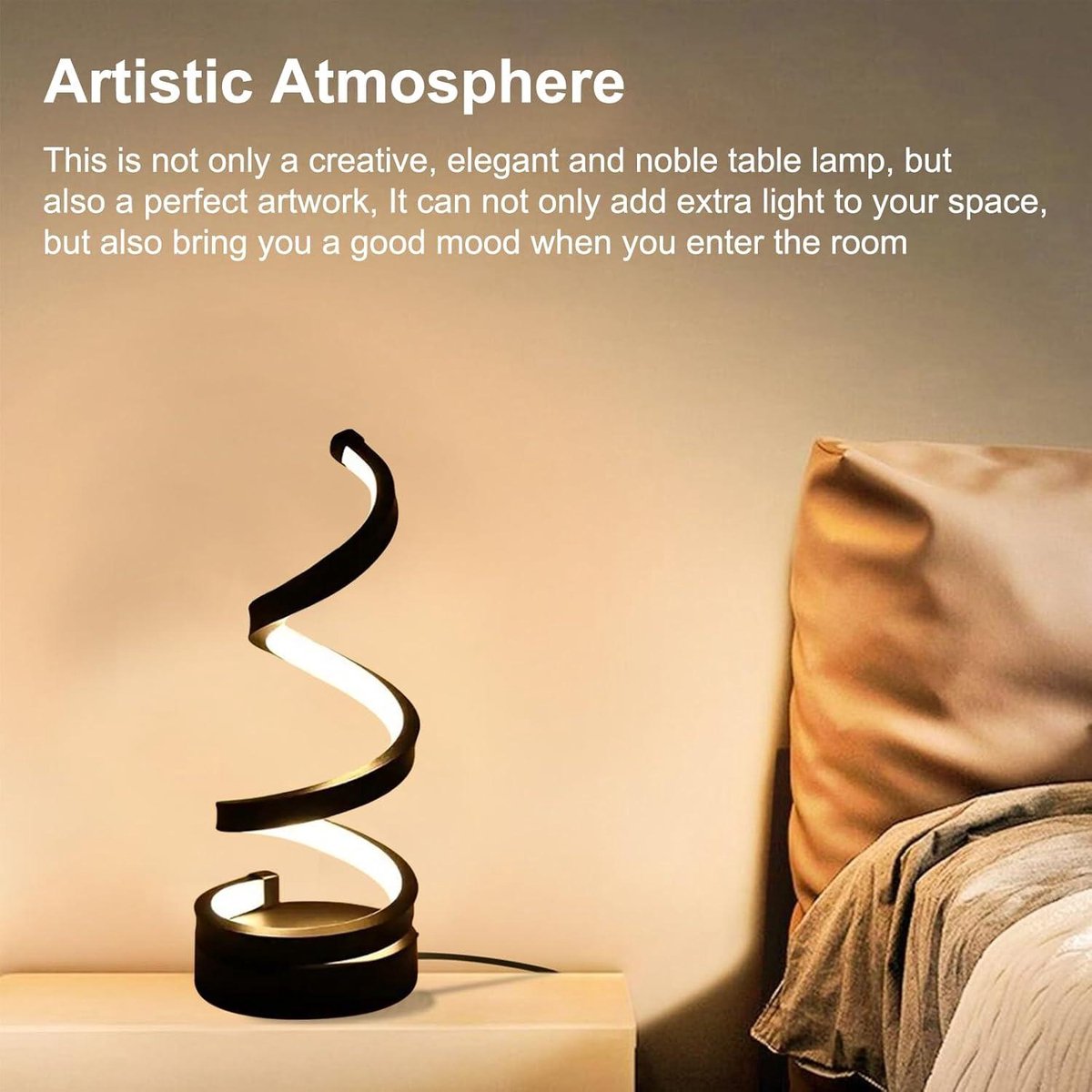 NEXXT - Lampe de table LED Spiral - Alimentation USB - Dimmable - 3 couleurs de lumière - Design minimaliste - Table de chevet / Bureau - Noir