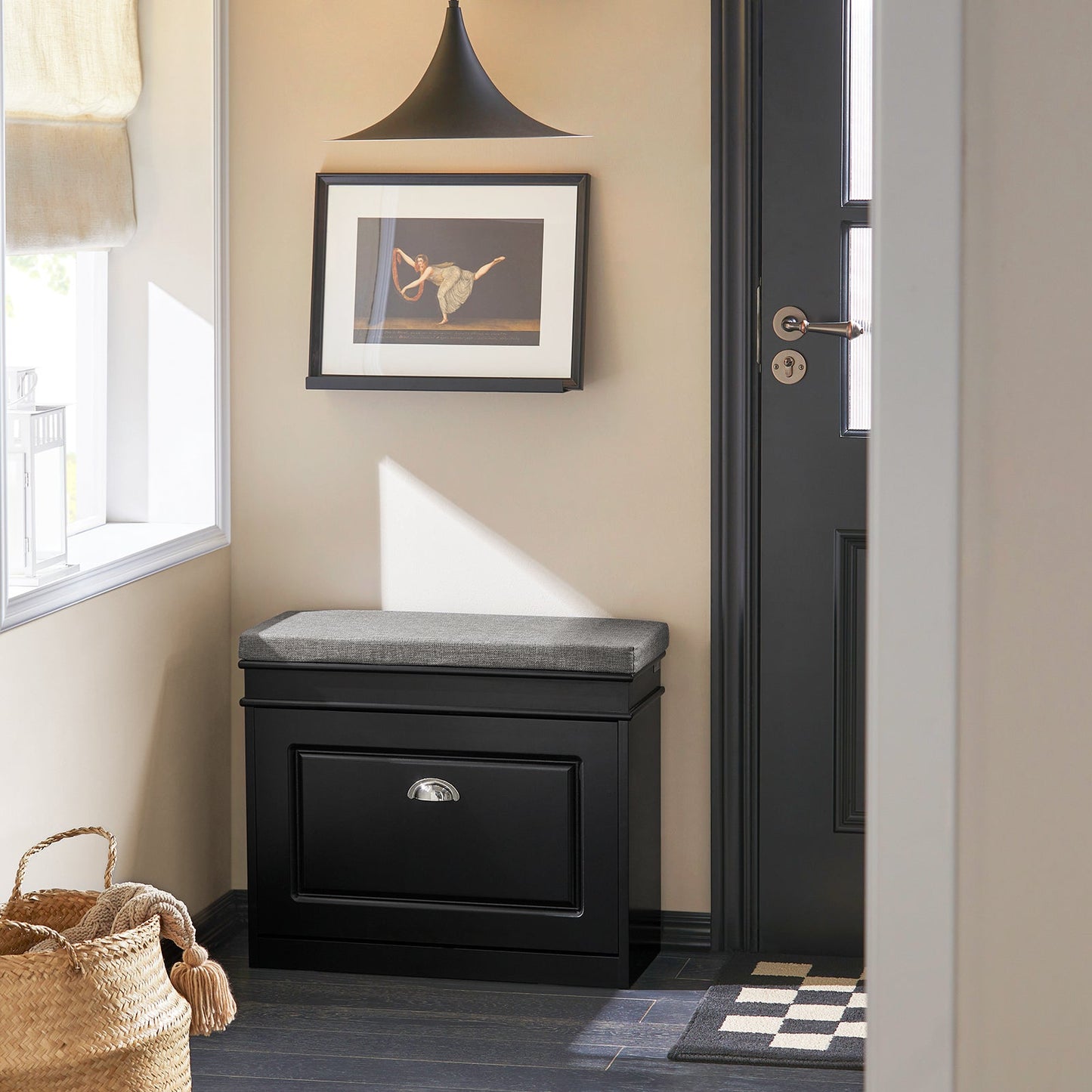 SoBuy Banc à chaussures avec assise rembourrée - 1 abattant - Max. 150 kg -60 x 24 x 51 cm - Noir