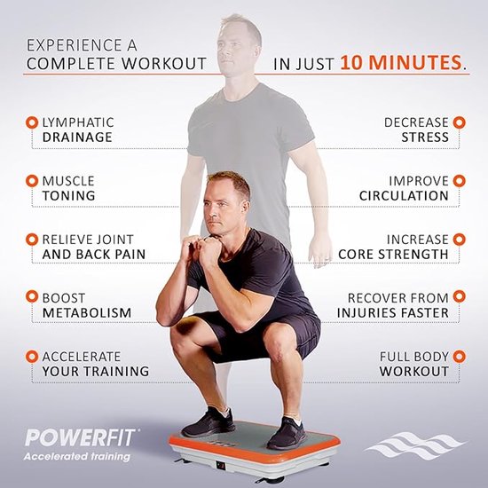 Vibro Shaper - plaque vibrante dotée d'une technologie d'oscillation qui raffermit le corps - PowerPlate sollicite tous les groupes musculaires - sangles Power Stretch incluses