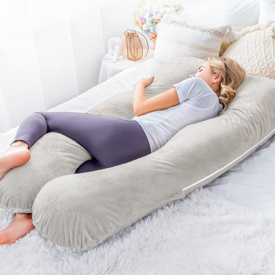 Earkings Pregnancy Sleep Pillow 140x80cm U-shape with Removable Cover - Body Pillow light grey