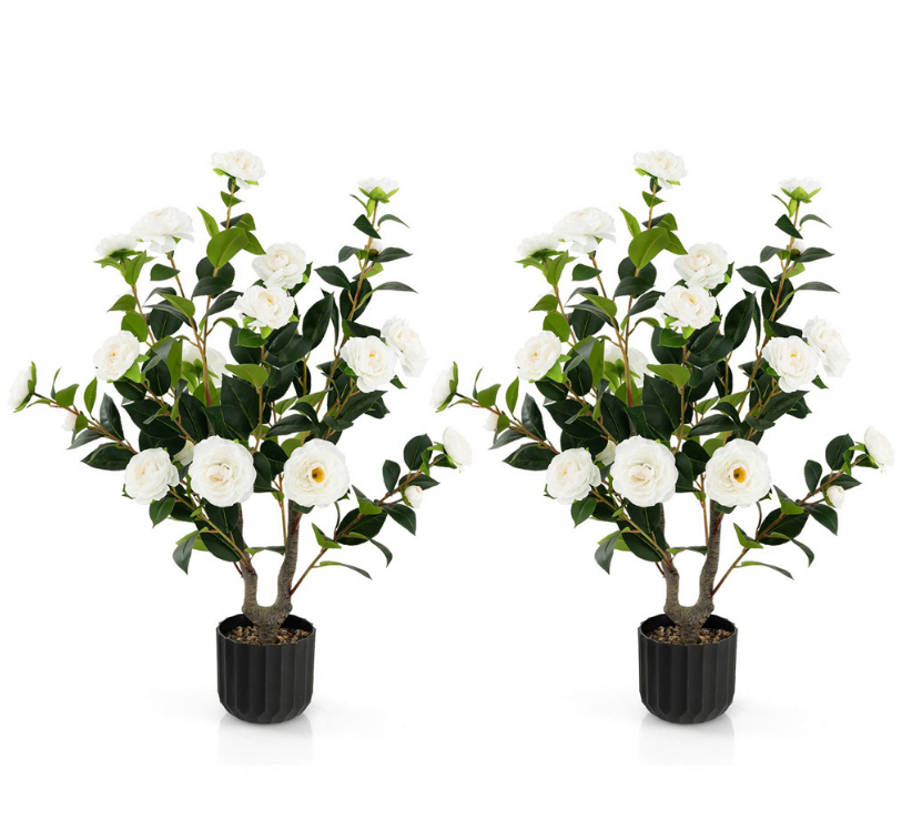 Plantes artificielles Coast Camelia - 2 pièces - En pot - 100 cm - Fleurs blanches